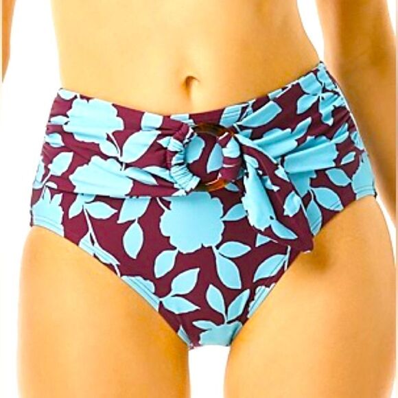 kate spade Other - NWT- Kate Spade Belted High-waist Bikini Bottoms- Cabernet/Blue- Size XS